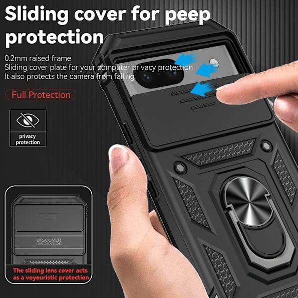 Google Pixel 8A Støtsikker Hybrid Armor Ring Deksel Svart