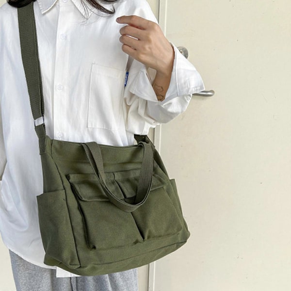 Mångsidig Crossbody Väska Handväska Tote Axelväska för Flickor Kvinnor Messenger Väska Skolväska Canvasväska Justerbar Rem Beige Beige