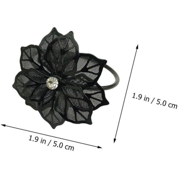 Hollow Out Flower Napkin Rings Set of 20 for Wedding Party Holiday Banquet Christmas Dinner Delicate Serviette Buckles Decor Favor (Black) Black