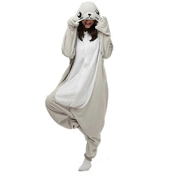 Harmaahylje eläin sarjakuva jumpsuit pyjama miesten ja naisten kotivaatteet M