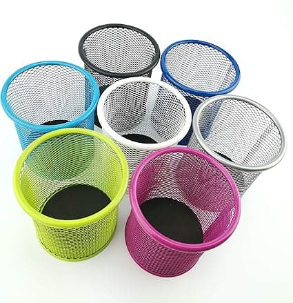 Rund Metal Net Penholder | Skrivebords Penholder | Stabil | Sort | Diameter 90 mm
