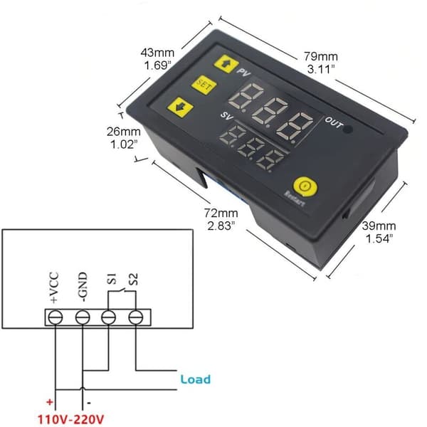 Stykke W3230 AC 110V-220V Digital Temperaturkontroller, 20A Digital Display Termostat Kontrollbryter med 10K NTC Sensorprobe