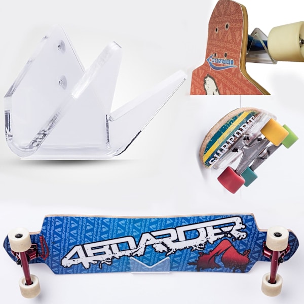 2.0 Vægbeslag til skateboard, longboard, pennyboard, vertikal, horisontal, transparent