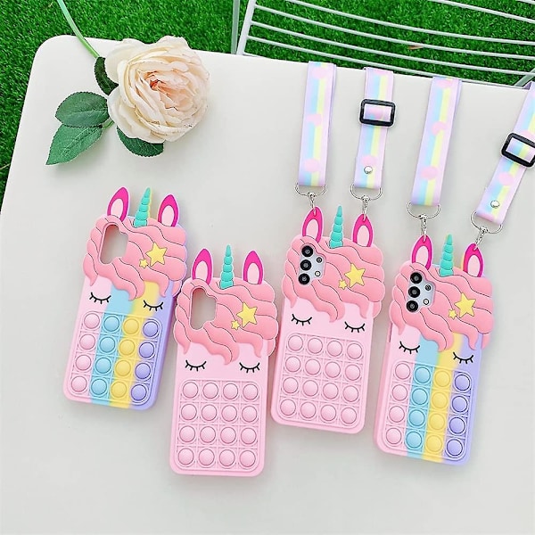 Enhjørning Telefondeksel for Samsung Galaxy A01, Push Bubble Myk Silikon Pop Støtsikkert Beskyttelsesdeksel for Samsung Fidget Leker Deksel for Samsung Galaxy A10E/