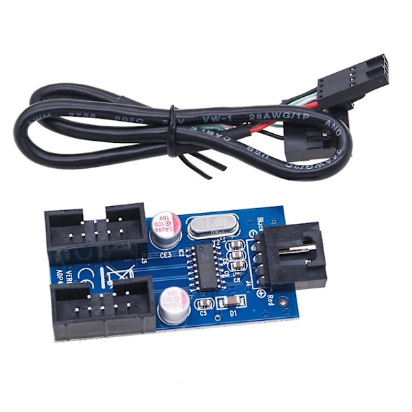 USB 2.0 Han till 2 Han USB 9-stifts Intern Kabel 9-stifts Kontakt Adapter Port
