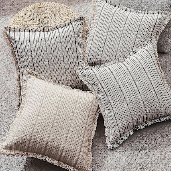 Bondegård Marineblå Striper Pynteputetrekk Med Dusker Sett Med 2 18x18, Moderne Aksent Dekorative Frynsete Putetrekk, Boho Teksturert Linpute