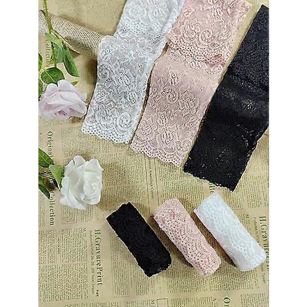 3 Par Dame Blonde Armærmer Lange Blondehandsker Fingerløse Armvarmere Sort Hvid Pink