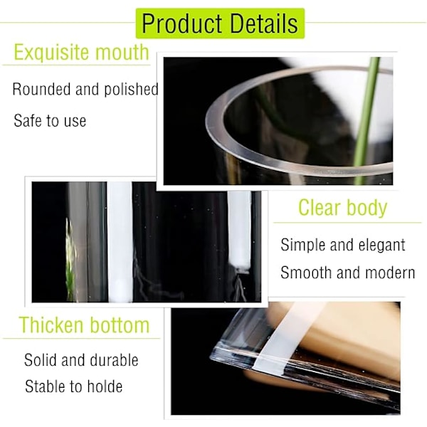 Stor glasvase 30 cm, transparent cylindrisk vase til stuen, moderne stor vase 30x10 cm