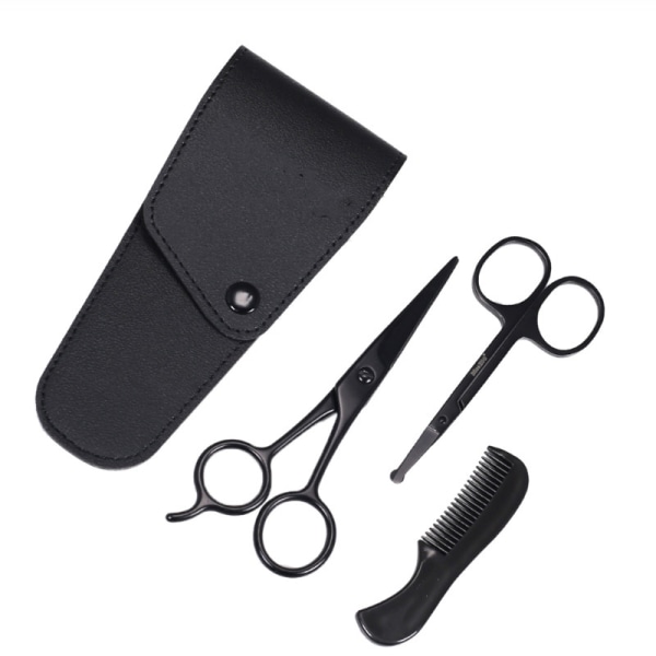 Professionell groomingsats för män med rakborste, skäggkam, sax i rostfritt stål och svart väska Black