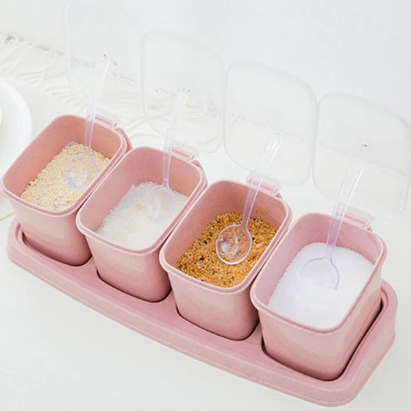 Kryddställ kryddbox set krydda salt sockerburk peppar kryddförvaringsbehållare med liten sked box köksaccessoarer