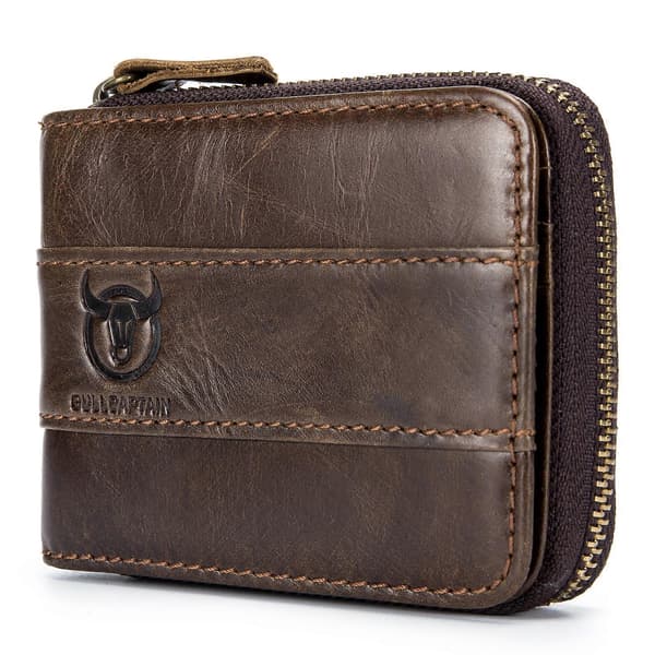 Läder Bifold Plånbok med Dragkedja för Män Reseplånbok Present