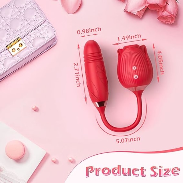 Rosleksak Vibrator, KERERO 3 i 1 Ros Sex Stimulator för Kvinnor med 10 Stötande Vibrerande & Slickande Lägen, Sexuella Nöjesverktyg för Kvinnor