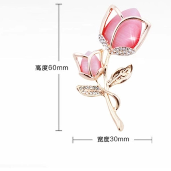 Härlig Brosch Pin Pink Rose Corsage Diamond Inlagd Legering Dam Brosch