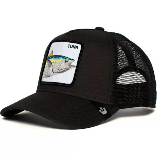 Brodert Mesh Caps med Dyreprint - Snapback - Fisk Svart