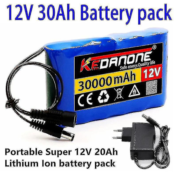 Ny Bærbar Super 12v 30000mah Genopladeligt Lithium-Ion Batteripakke Kapacitet Dc 12.6v 30ah Cctv Kamera Monitor + Oplader - jue