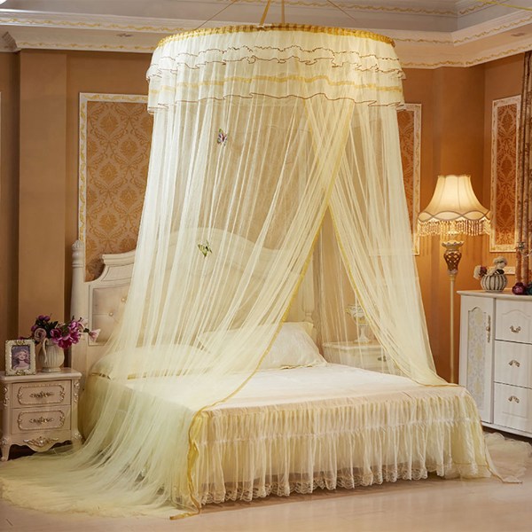 Luxury Princess Pastoral pitsisänky pyöreä rengas teltta hyttysverkko (beige) 120*270*110cm (satunnainen reunaväri)