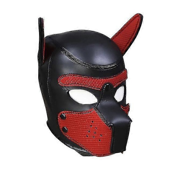 Mote Polstret Lateks Gummi Rollespill Hundemaske Valp Cosplay Fullt Hode Med Ører Red