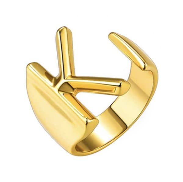 925 sølvring med engelske bokstaver, retro stil, motedesign, 18K gull åpen ring k