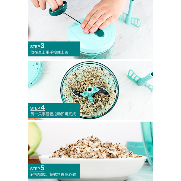 Manuell matberedare/grönsakshackare med 5 blad, enkel handdragen bärbar vitlökspress, visp och smoothieblender, 900 ml (Blå) från Valuetools BPA-fri