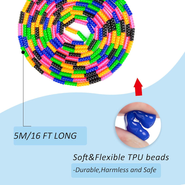 Double Dutch Hopprep 4,8 meter - 2-pack Långt Hopprep för Barn och Vuxna, Plastpärlförsett Hopprep, Tillräckligt för 4-5 Hoppare