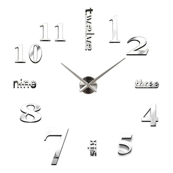 DIY Väggklocka Modern Unik Siffror Design Dekorativ, Silver