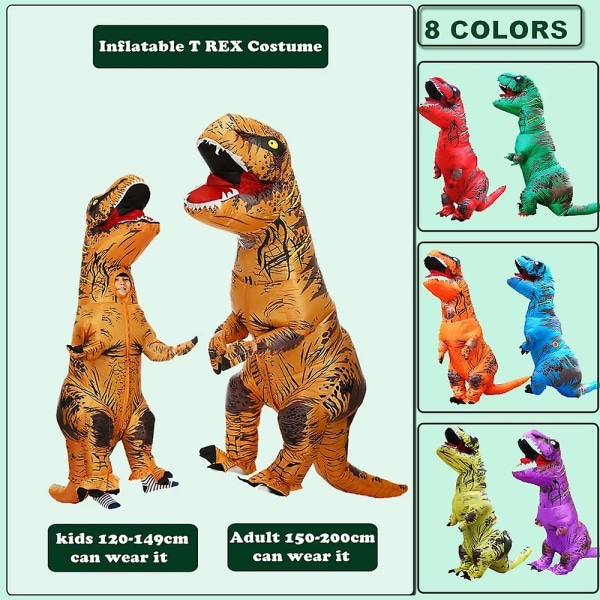 T Rex Uppblåsbar Dräkt Dinosaurie Halloween Cosplay Vuxna Män Fest Klänning purple Fit Height 150-200cm