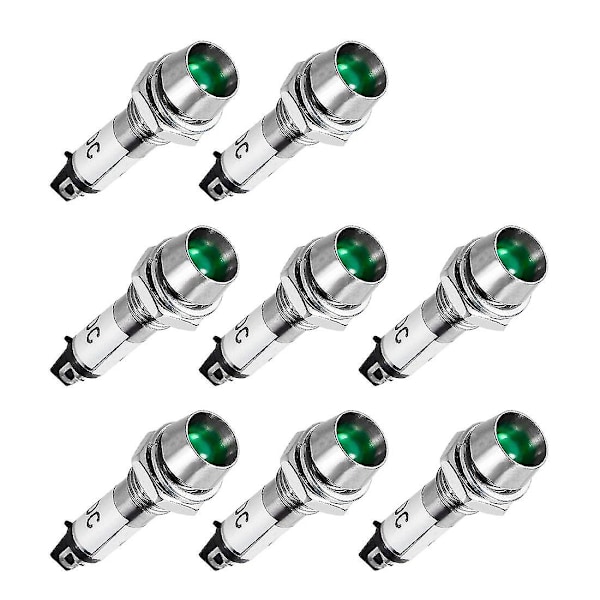 Indikatorlys DC 24V, Grøn, Metal Skal Panelmontering 5/16\" 8mm 8 stk