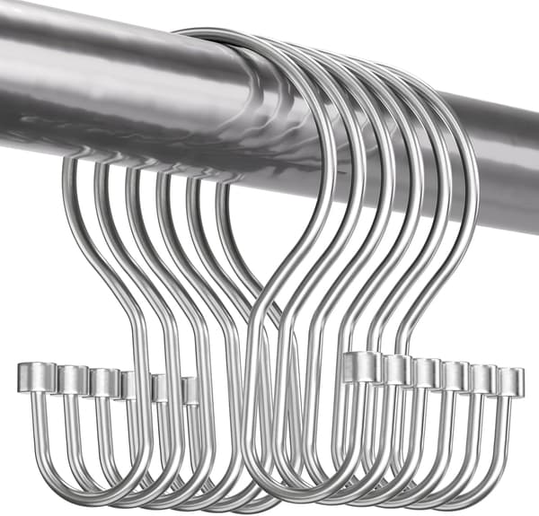 Duschdraperikrokar för badrum, cylindriska duschdraperiringar i krom, set om 12 metallkrokar för duschdraperier.