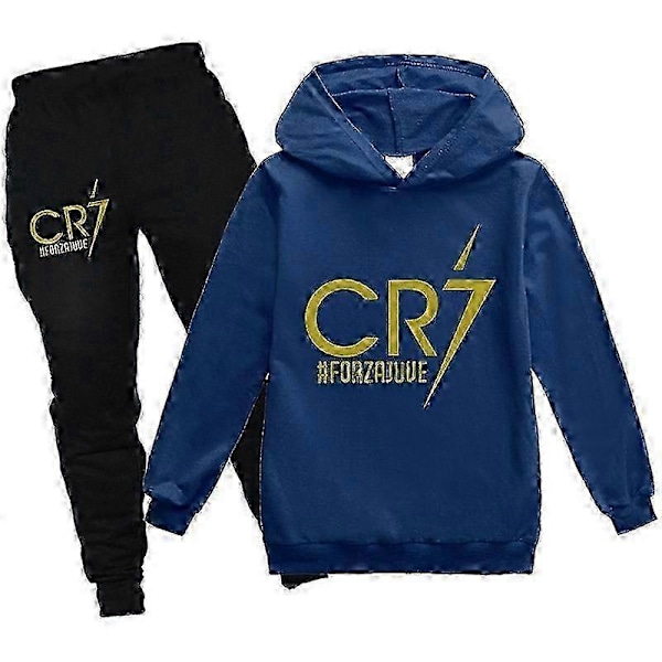 2 STK Cristiano Ronaldo Hettegenser VM CR7 Julegaver The Eras Tour Hettegenser og Svart Buksesett Jenter Gutter Hettegenser Genser Pullover Topper Barn T 5-6years Navy Blue
