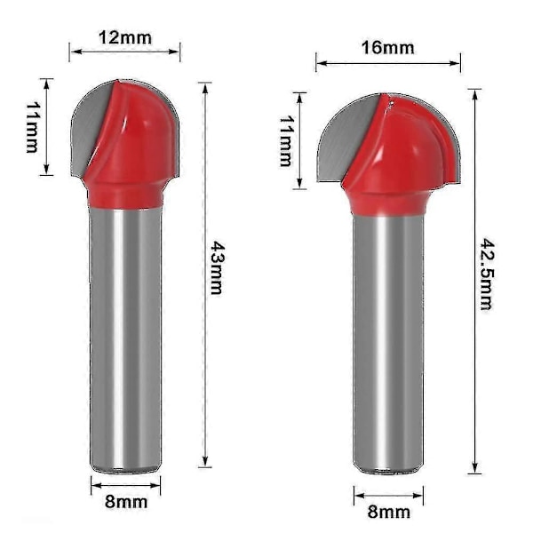 Rundfreser i tre, 5 stk. fresestifter 8 mm skaft 12/16/19/22/25 mm karbid skaft spor kutter for fres