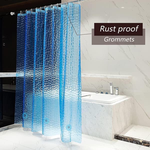 Duschdraperifoder, 4g Eva Blå Vattenkub Duschdraperifoder, Giftfri Luktfri Vattentäta Duschdraperier i Plast, 183x183 cm Med Öljetter 3 Mag