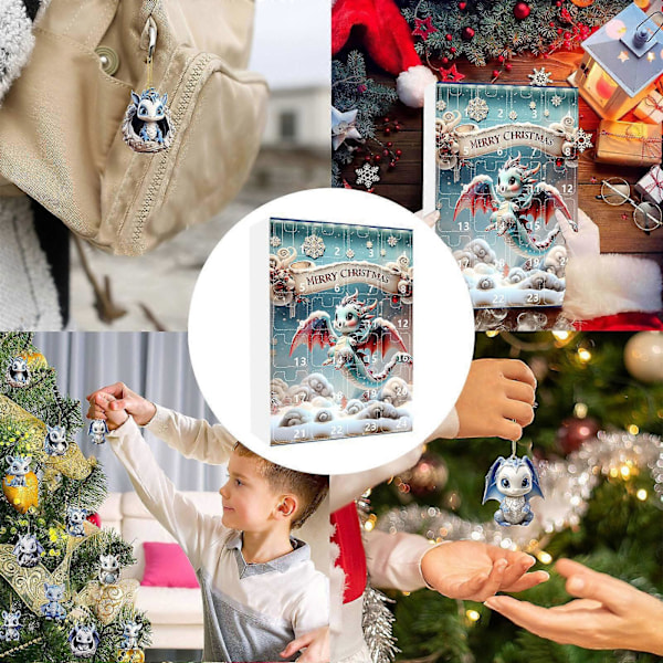 Isdrage Baby Julekalender Blind Box Mini Akryl Dinosaur Baby Vedhæng Jule Blind Box Sæt