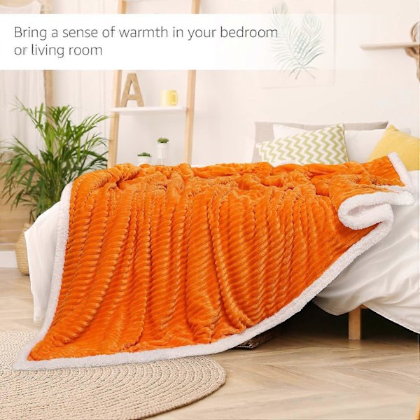 Magisk Sammet Sherpa Filt Fleece Pläd Orange och Vit Sherpa Mjuk Plysch Fluffig Varm Mysig Tjock för Säng Soffa Soffstol