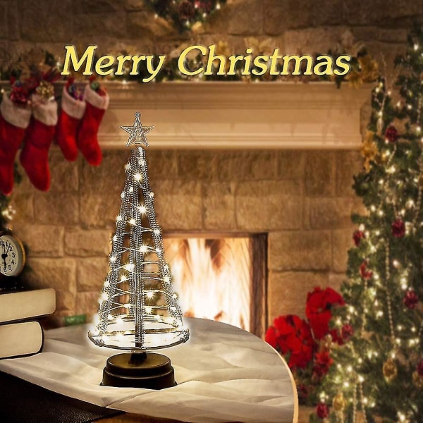 Joulukuusi - Xs - Mini joulukuusi - 40 lämmin valkoinen led kuparilangalla - Latausdatakaapelilla - Pöytälamppu ja kauniita koristeita sinulle