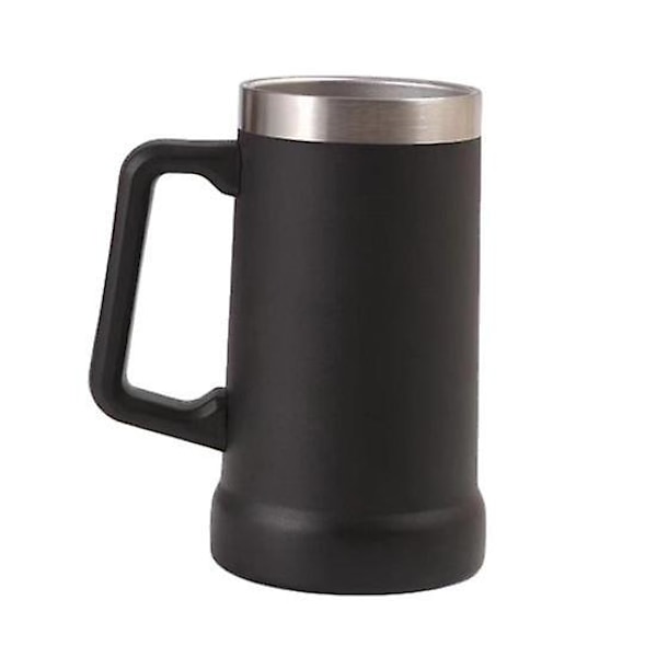 700ML Ølseidel Dobbel Vegg Isolering Rustfritt Stål Kaffekopp Termokopp for Varme Kalde Drikker Stort Håndtak Knusesikker Eventyr Drikkekopp black