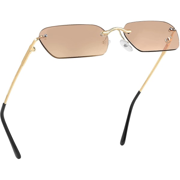 Retro små smale, kantløse solbriller Clear Eyewear Vintage rektangulære solbriller for kvinner menn B2643 Champagne