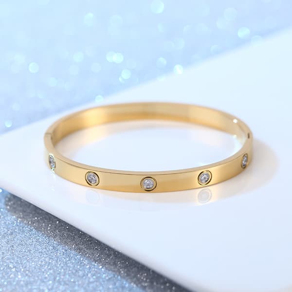 Armbånd Bangle Guldbelagt Med Cubic Zirconia Sten Rustfrit Stål