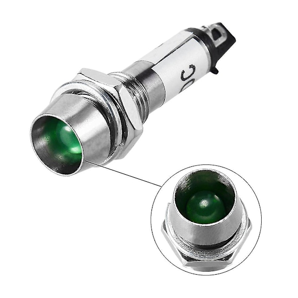 Indikatorlys DC 24V, Grøn, Metal Skal Panelmontering 5/16\" 8mm 8 stk