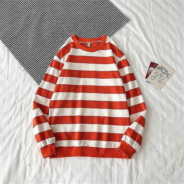 Stribet Trykt Sweater Dame Mode Rund Hals Løs Casual Strik Pullover Sweater White xl