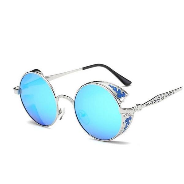 Punk Steam Runda Polarized Solglasögon Damer Stor ram Ansiktsformande färgglada solglasögon för kvinnor COLOR 7 Normal