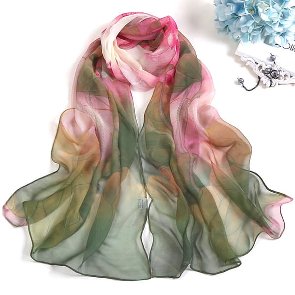 Chiffonsjal for kvinner - Salgssjal, lett, blomsterbladmønster, georgette, egnet for vår, høst, vinter, sommer