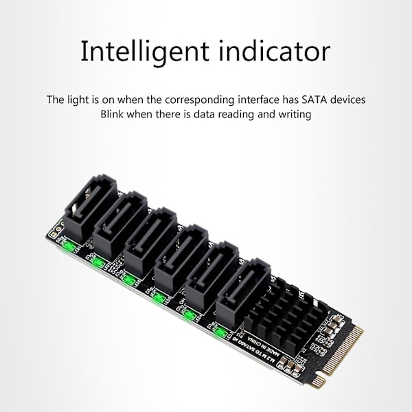 M.2 MKEY PCI-E Nouseva kortti M.2 NVME - SATA3.0 PCIE - SATA 6Gpbsx6-portin laajennuskortti ASM1166 Supp
