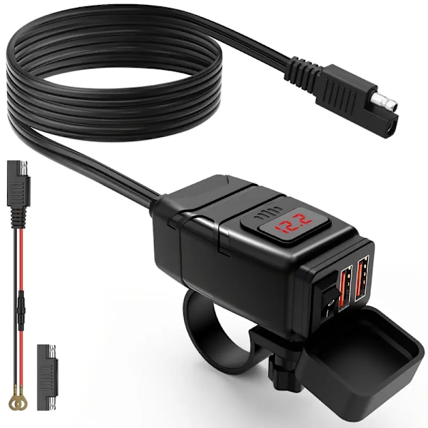 Vandtæt USB-oplader til motorcykel - Dobbelte USB-porte til 12V-24V motorcykler - Styr-monteret strømforsyningsstik - Essentielt motorcykeltilbehør