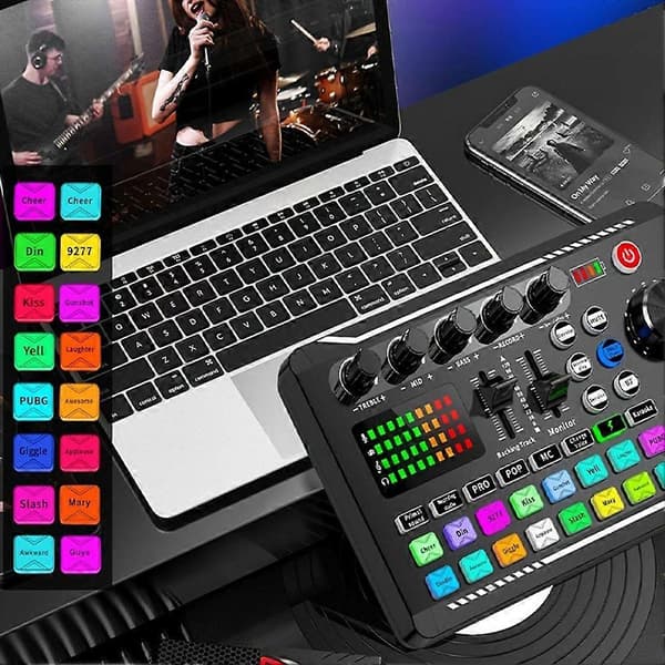F998 Multifunksjonell Lydmiks for PC Telefon Studioinnspilling Gaming Lydmikser Live Lydkort Monocard