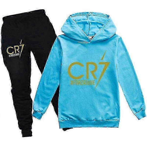 2 STK Cristiano Ronaldo Hettegenser VM CR7 Julegaver The Eras Tour Hettegenser og Svart Buksesett Jenter Gutter Hettegenser Genser Pullover Topper Barn T 9-10years sky blue