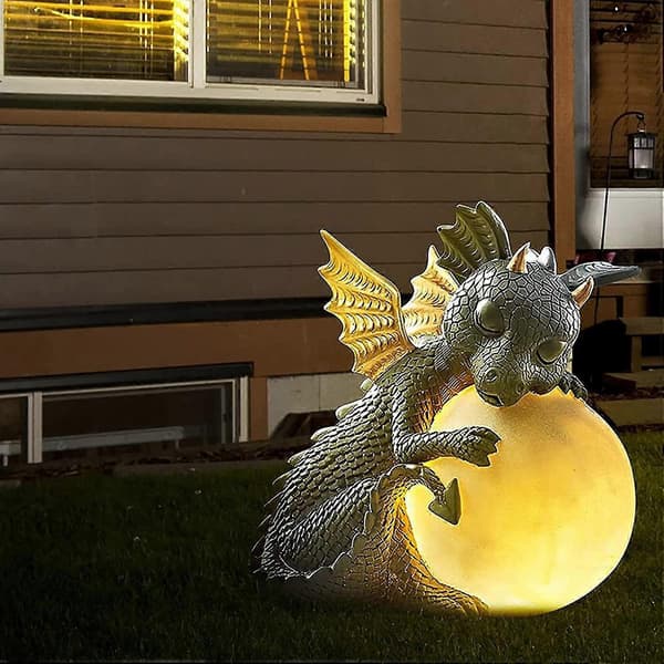Drake|staty|trädgård|figur|solcellsdriven|led|li
