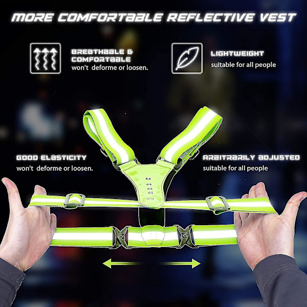 LED Refleksvest, Høj Synlighed LED Refleks Sikkerhedsvest Løbelys Til Løbere - YUHAO