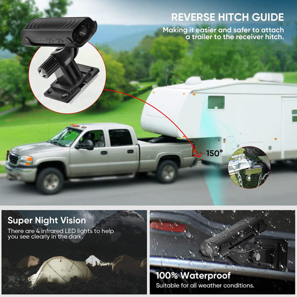 Backdragledare Kamera 1080P Vattentät Night Vision Rörelsedetektering Magnetisk självhäftande fäste för RV Truck Trailer