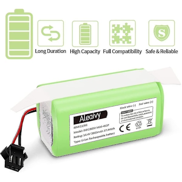 14.4v 2600mah lithium-ion genopladeligt erstatningsbatteri kompatibelt med Ecovacs Deebot N79s, n79, dn622, eufy Robovac 11,11s