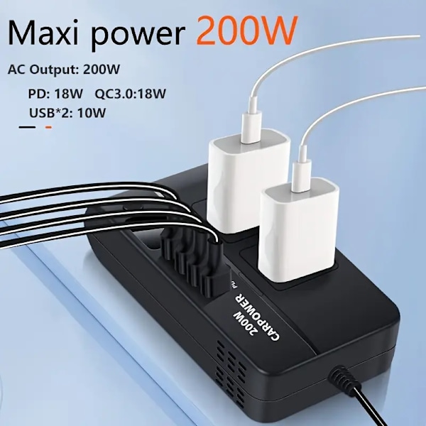 Billaddningsstation 200W Billaddare 12V till 220V/110V Multifunktionell Bilomvandlare